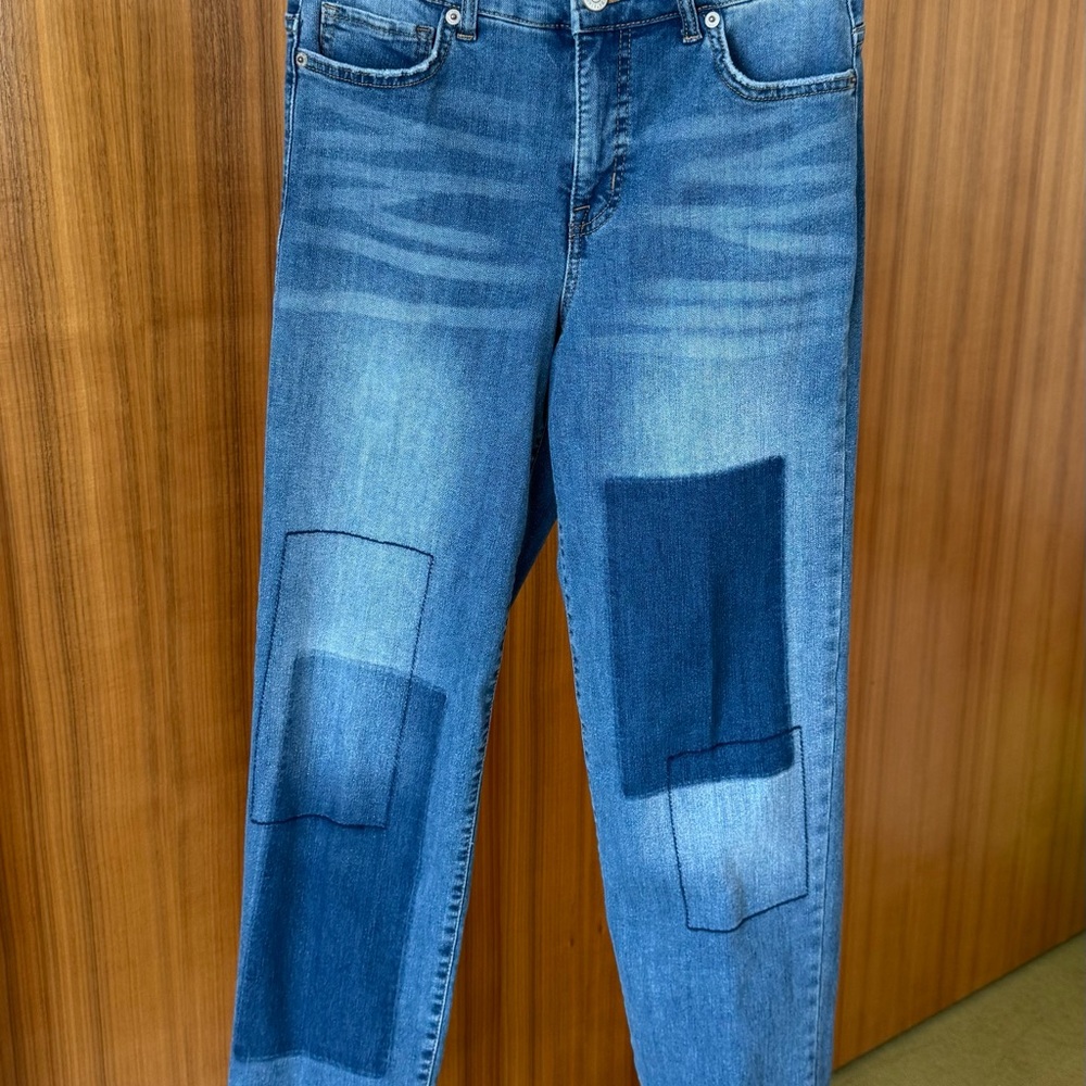 LOGO by Laurie Goldstein shadow patch boyfriend jeans.